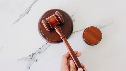 Solemn judge's gavel lying impressively on clean white background. This important tool symbolizes authority and the solemnity in the courtroom, playing a crucial role when making decisions and maintai