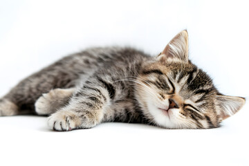 Fototapeta premium Cute kitty sleeping isolated on white background