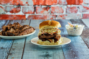 brisket slider topped with coleslaw