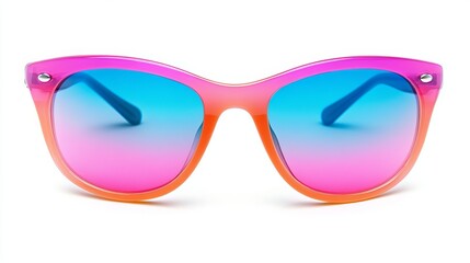 Colorful plastic-rimmed beach sunglasses with gradient lenses, isolated on white. 