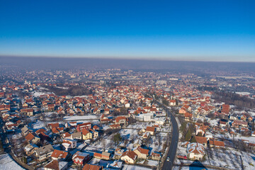 Panorama with polluted air of the city of Valjevo