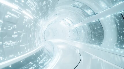 Obraz premium Futuristic Sci-Fi Tunnel Digital Art White Blue.