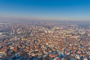 Panorama with polluted air of the city of Valjevo