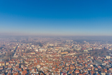Panorama with polluted air of the city of Valjevo