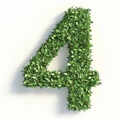 3D Embossed Number "4" Made of Green Plant Leaves, Isolated on White Background, Representing Eco-friendly Design, Nature-inspired Branding, Sustainable Marketing, and Environmental Awareness