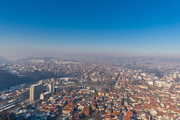 Panorama with polluted air of the city of Valjevo