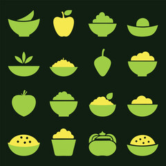 Several types of salad bowl silhouette icon set vector design