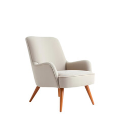 Elegant Cream-Colored Armchair with Wooden Legs on transparent background