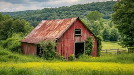 Obraz premium Rustic Barn in Vibrant Countryside Landscape