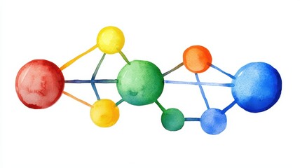Obraz premium Colorful Abstract Watercolor Representation of Molecular Structure and Connections