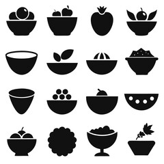 salad bowl silhouettes icons set