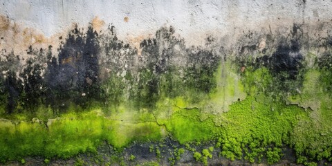 Obraz premium A weathered concrete wall covered in green moss, displaying the natural progression of time and the resilience of life