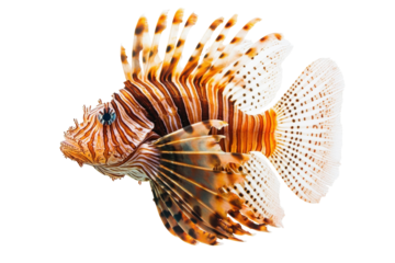 Close-up of Brown Lionfish Isolated on Transparent Background
