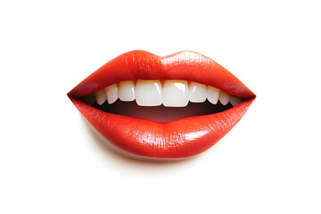 Fototapeta premium Close up red lips smiling mouth collage element isolated on white background