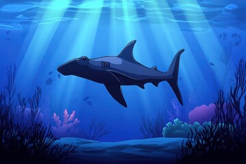 Obraz premium Shark Swimming in Vibrant Ocean Scene