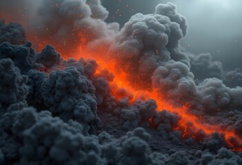 Smoky Grey Volcanic Ash with Fiery Orange Streaks