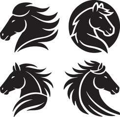 Obraz premium Horse head vector black silhouette lineart logo icon bundle, animal isolated on white background collection, creative minimal clean detail editable set