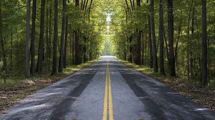 Obraz premium Sunlit Forest Road with Symmetrical View