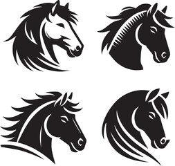 Horse head vector black silhouette lineart logo icon bundle, animal isolated on white background collection, creative minimal clean detail editable set