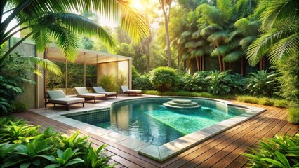 A Tranquil Retreat With A Lush Tropical Garden And Sparkling Swimming Pool