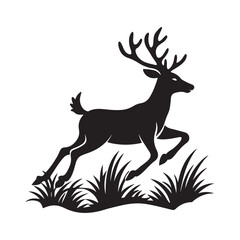 A jungle deer leaping through the grass silhouette, black and white silhouette, vector and illustration