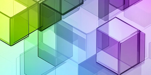 Geometric hexagons overlapping in neon purple, green, blue, generating contemporary digital graphic pattern with dynamic visual energy