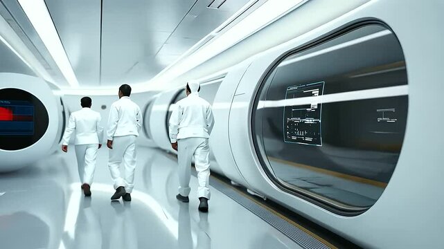 Futuristic Hyperloop Pod Interior with Passengers