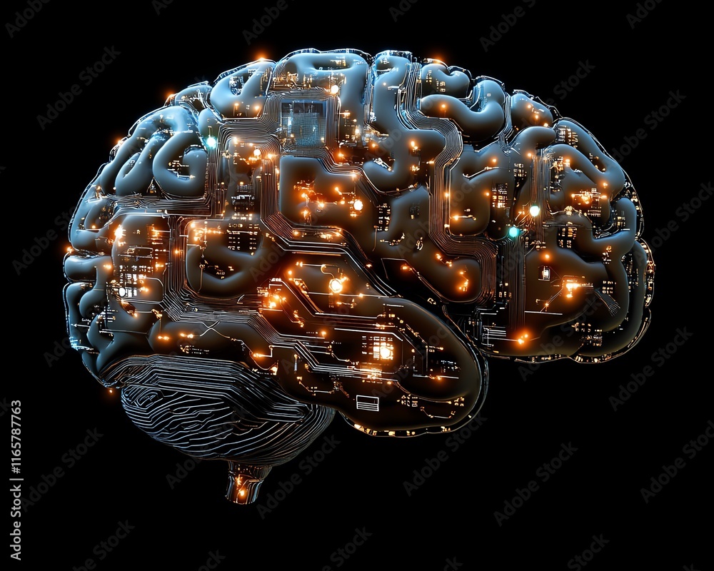 Leinwandbilder Creative tech in action A human brain connected to a digital interface, symbolizing the intersection of technology and creativity
