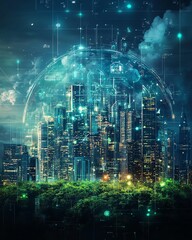 Obraz premium Global future concept A seamless world of technological harmony, sustainable practices, and digital transformation for a better tomorrow