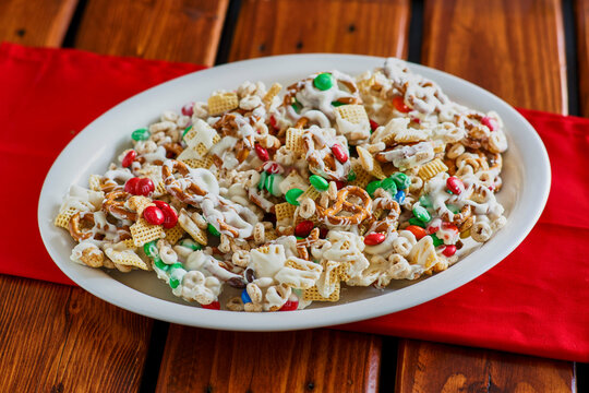 holiday cereal mix on a plate