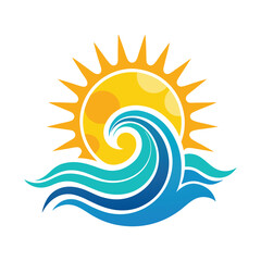 Sunshine with ocean wave, vector, vector and illustration, vector style