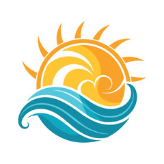 Fototapeta premium Sunshine with ocean wave, vector, vector and illustration,&nbsp;vector&nbsp;style