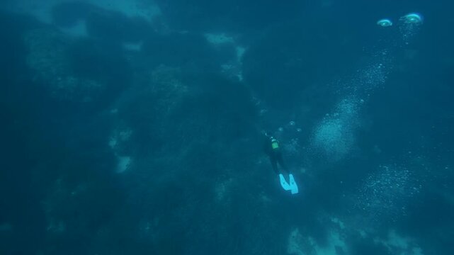 Scuba diving in the underwater caves of Menorca, Balearic Islands