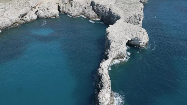 Aerial view of Pont d'en Gil, natural rock bridge in Minorca, Balearic Islands