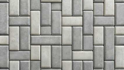 A repeating pattern of rectangular concrete pavers in alternating shades of gray