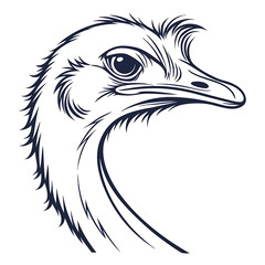 Obraz premium An elegant Ostrich head silhouette icon set against a clean white backdrop.