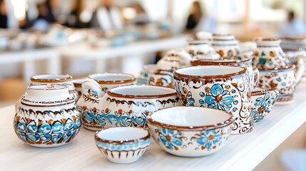 Hand painted Pottery Collection  Ceramic Bowls   Mugs  Blue Floral Design