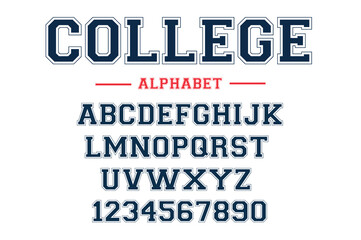 Classic college font. Vintage sport font in american style for football, baseball or basketball logos and t-shirt. Athletic department typeface, varsity style font. Vector
