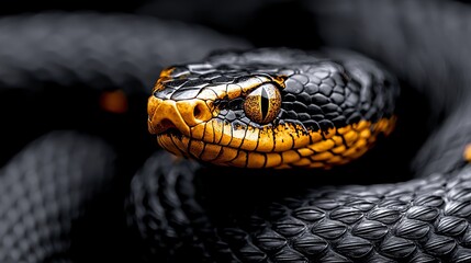 Fototapeta premium A close up of a black snake with yellow eyes