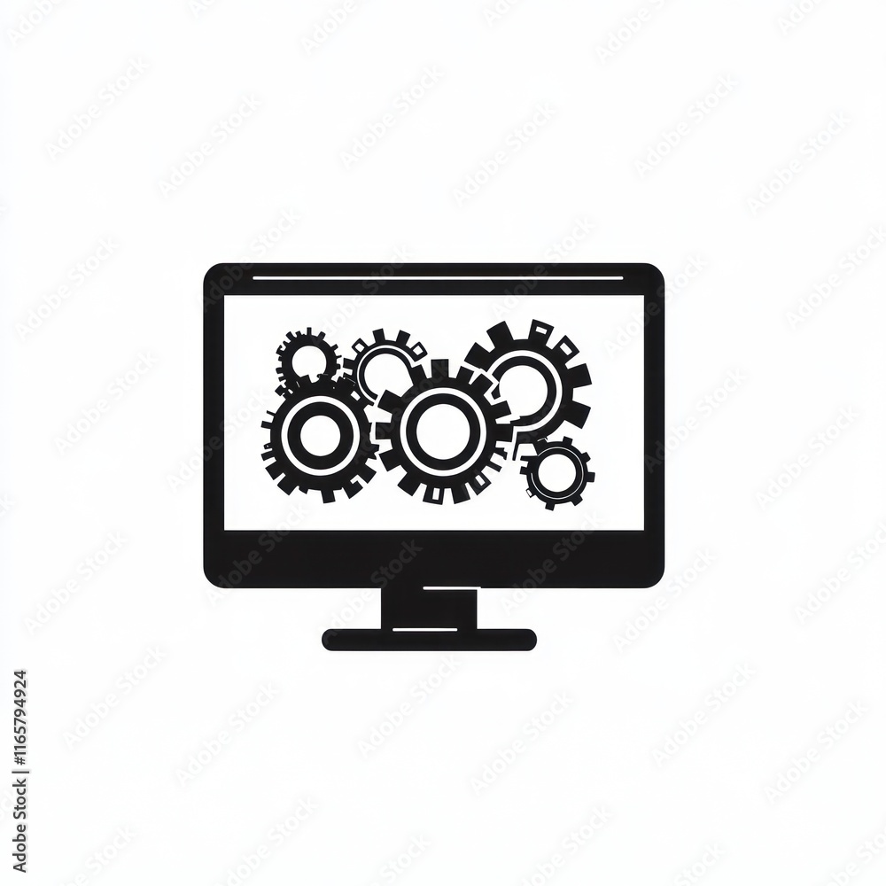 Poster computer screen displaying interlocking gears