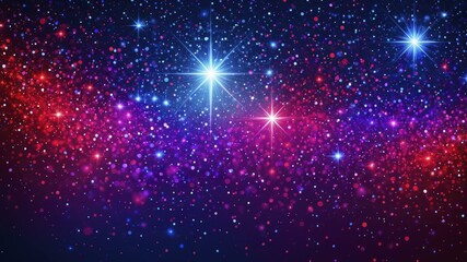 Vibrant digital cosmic scene with stars, particles, and a deep blue-to-red gradient background