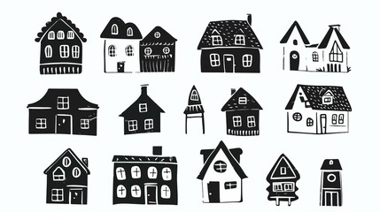 Fototapeta premium Collection of Small Tiny Paper Cut Cartoon Houses for Creative Designs