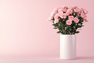 Naklejka premium Valentine's Day Pink Roses in White Vase Romantic Floral Arrangement Mothers Day Gift
