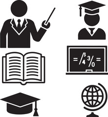 education classroom student learning icon set online school conference seminar presentation lecture signs vector outline illustration business academy teaching people symbol design
