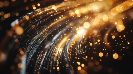 Naklejka premium Golden Vortex: Abstract Swirling Lights and Sparkling Bokeh