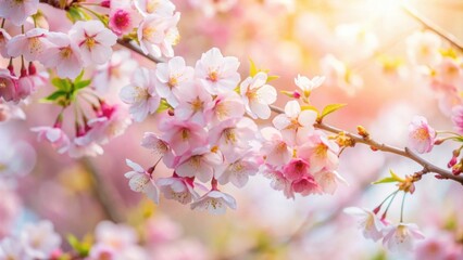 Fototapeta premium Delicate Pink Cherry Blossoms in Soft Sunlight, a Gentle Reminder of Spring's Arrival