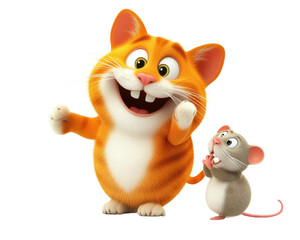 Fototapeta premium A cheerful cartoon cat and mouse duo, posing playfully together.
