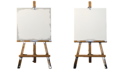  Easels with blank canvas, isolated on a transparent background, cutout PNG file 