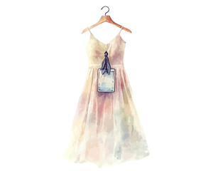 Naklejka premium A delicate dress hanging on a wooden hanger, soft colors and elegant design.