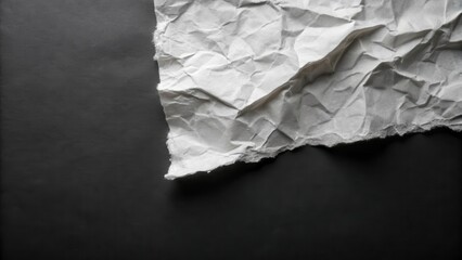 Obraz premium A crumpled piece of white paper with torn edges against a dark background. The paper is textured and has a soft, matte finish.